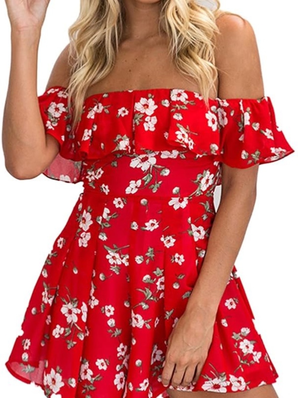 Showpo Red One-Shoulder Floral Dress